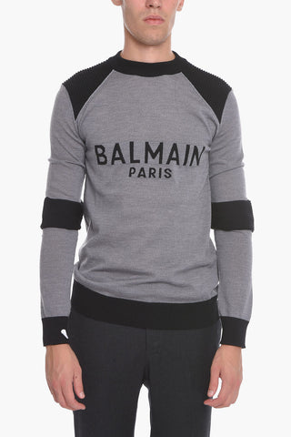 Virgin Wool Crewneck Sweater with Ribbed Details