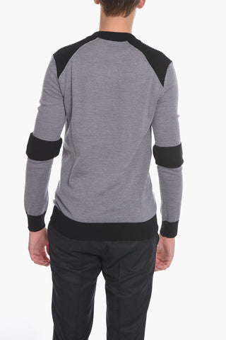 Virgin Wool Crewneck Sweater with Ribbed Details
