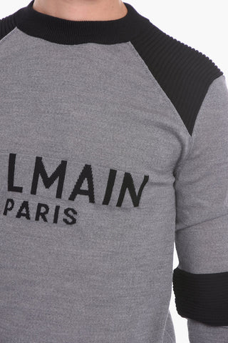 Virgin Wool Crewneck Sweater with Ribbed Details