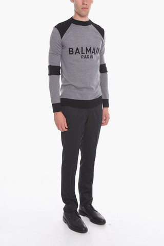 Virgin Wool Crewneck Sweater with Ribbed Details