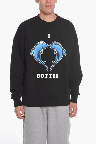 Brushed Cotton Crew-neck Sweatshirt with Printed Dolphins