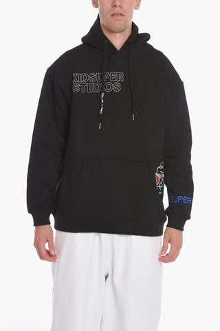 Felpa Hoodie in Cotone Felpato con Logo Ricamato