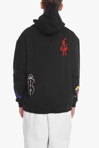 Felpa Hoodie in Cotone Felpato con Logo Ricamato