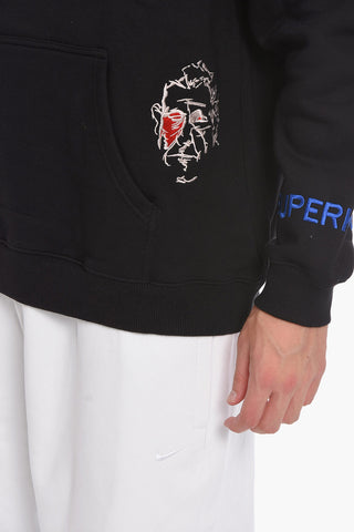 Felpa Hoodie in Cotone Felpato con Logo Ricamato