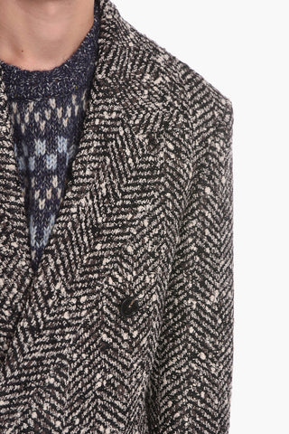 Wool-blend Double-breasted Coat in Herringbone Motif