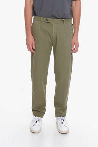 Solid Color Single-Pleat Pants with Belt Loops