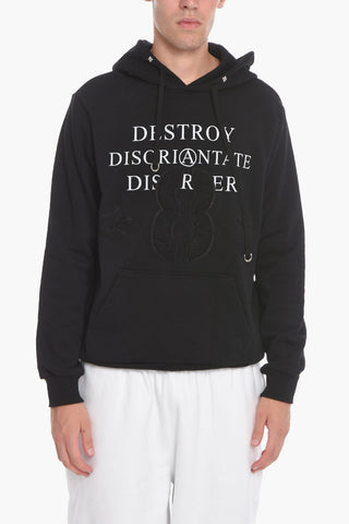 Brushed Cotton Hoodie with Front Print and Patches Detail