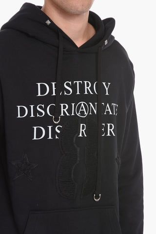 Brushed Cotton Hoodie with Front Print and Patches Detail