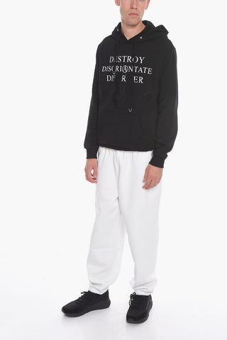 Brushed Cotton Hoodie with Front Print and Patches Detail