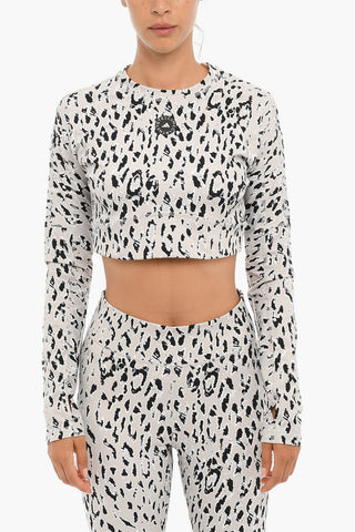 ADIDAS Leopard Print Long Sleeved Cropped Top