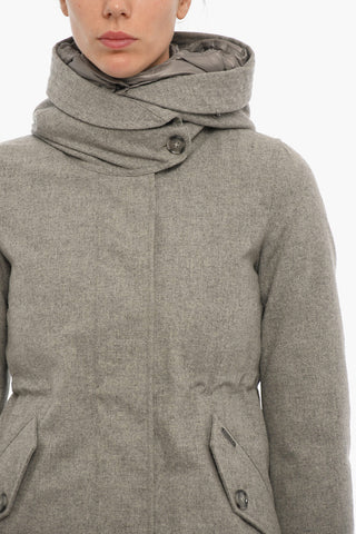 Wool Blend MILITARY Down Jcket with Removable Padded 
