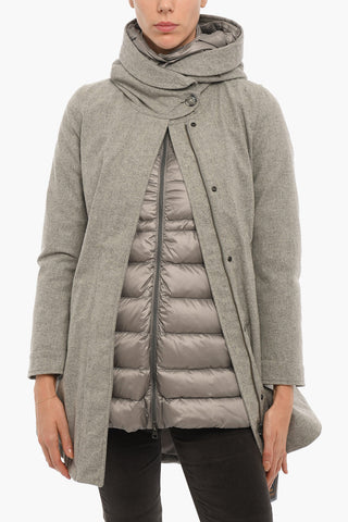 Wool Blend MILITARY Down Jcket with Removable Padded 