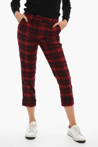 Pantaloni a Quadri Tartan ad Orlo Con Risvolto
