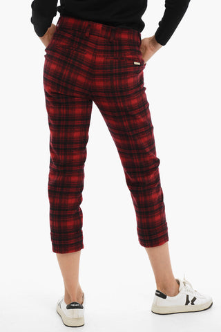 Pantaloni a Quadri Tartan ad Orlo Con Risvolto