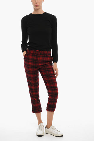 Pantaloni a Quadri Tartan ad Orlo Con Risvolto
