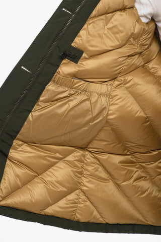 Solid Color LONG ARCTIC Utility Down Jacket with Removable Hood and Real Fur Trim