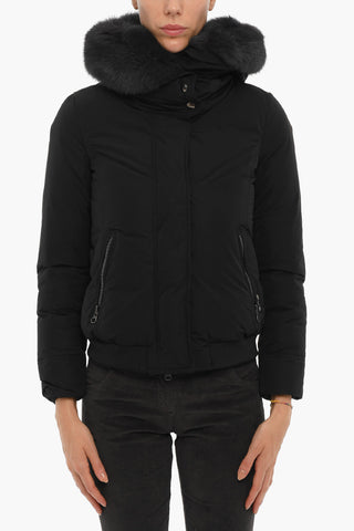Solid Color Down Jacket with Real Fur Detail