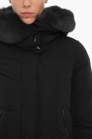 Solid Color Down Jacket with Real Fur Detail