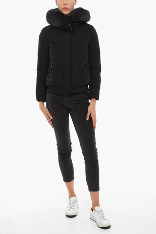 Solid Color Down Jacket with Real Fur Detail