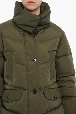 Solid Color Utility Down Jacket with Front Buttoning