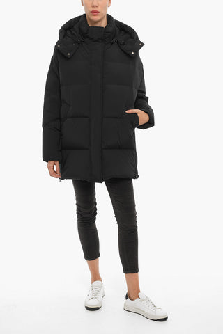 Solid Color AURORA PUFFY Down Jacket with Removable Hood and Hidden Closure