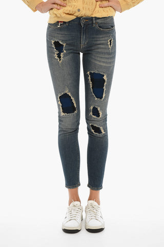 Jeans Distressed MARTEN con Toppe a Quadri 12cm