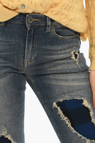 Jeans Distressed MARTEN con Toppe a Quadri 12cm