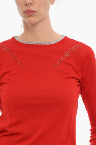 Maglia Girocollo in Lana Leggera con Dettagli Traforati