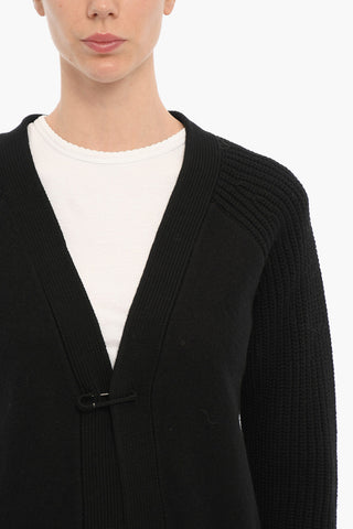 Cardigan Open Front in Misto Lana con Spilla