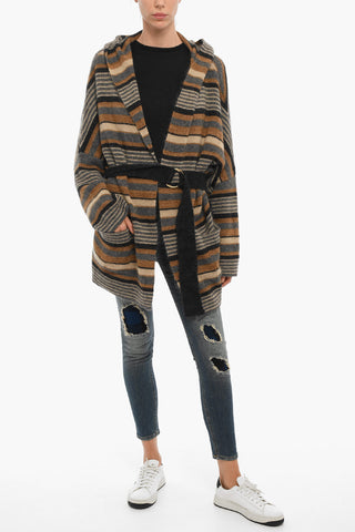 Maxi Cardigan a Righe con Cintura