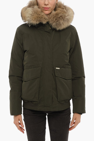 Piumino Bomber MILITARY con Tasche A Toppa e Pelliccia