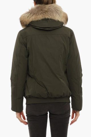 Piumino Bomber MILITARY con Tasche A Toppa e Pelliccia