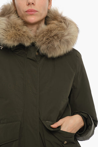 Piumino Bomber MILITARY con Tasche A Toppa e Pelliccia