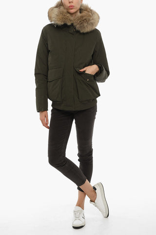 Piumino Bomber MILITARY con Tasche A Toppa e Pelliccia