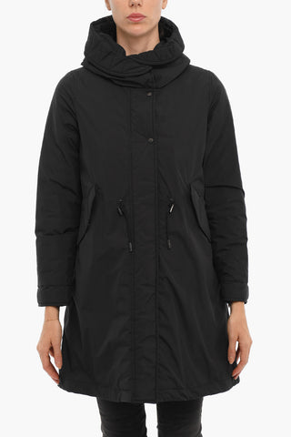 Solid Color PAGE Down Jacket with Hood and Hidden Closure
