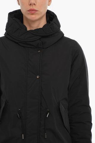 Solid Color PAGE Down Jacket with Hood and Hidden Closure