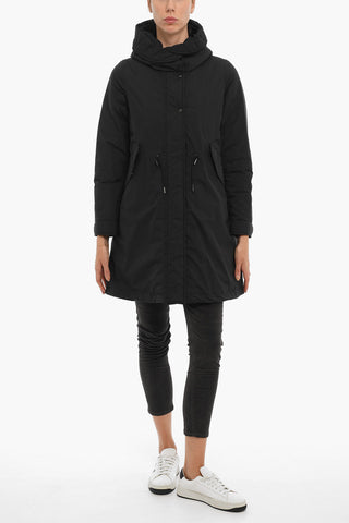 Solid Color PAGE Down Jacket with Hood and Hidden Closure