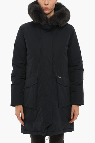 Solid Color MILITARY Down Jacket with Real Fur Details
