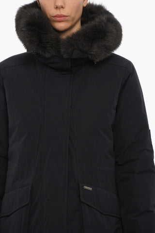 Solid Color MILITARY Down Jacket with Real Fur Details