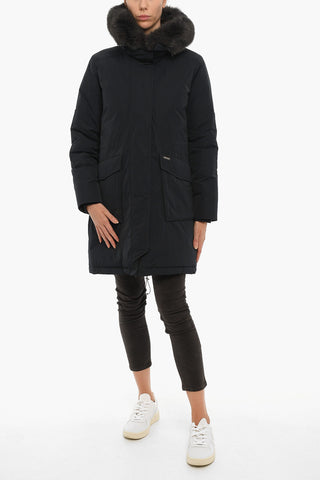 Solid Color MILITARY Down Jacket with Real Fur Details