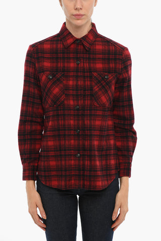 Plaid Motif Wool Blend Shirt with Double Breast Pocket