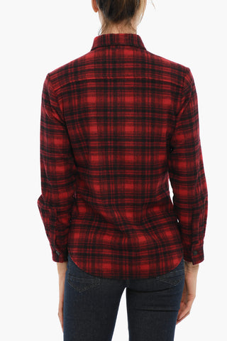 Plaid Motif Wool Blend Shirt with Double Breast Pocket