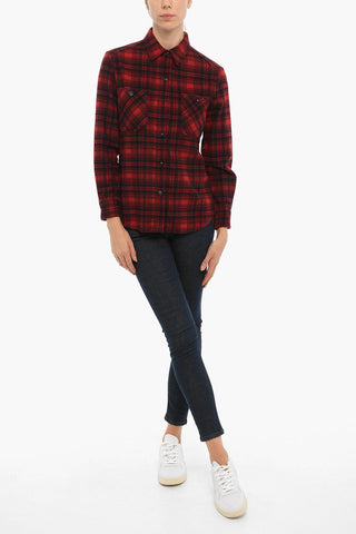 Plaid Motif Wool Blend Shirt with Double Breast Pocket