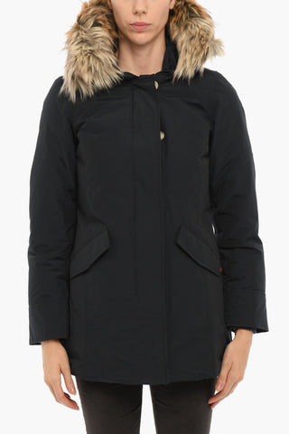 Solid Color ARCTIC PARKA Down Jacket with Hidden Closure and Faux Fur Detail