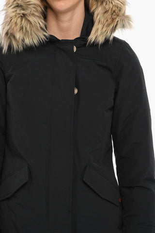Solid Color ARCTIC PARKA Down Jacket with Hidden Closure and Faux Fur Detail