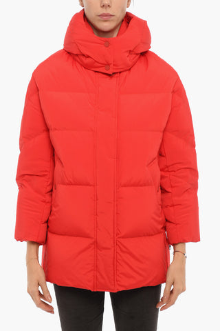 Solid Color AURORA Down Jacket with Snap Buttons and Removable Hood