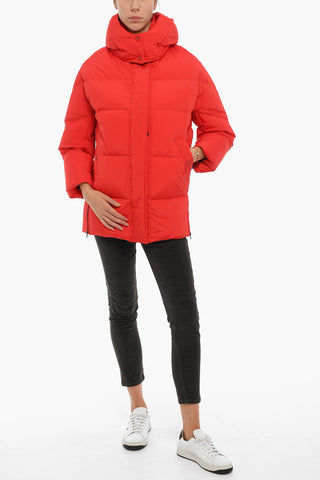 Solid Color AURORA Down Jacket with Snap Buttons and Removable Hood