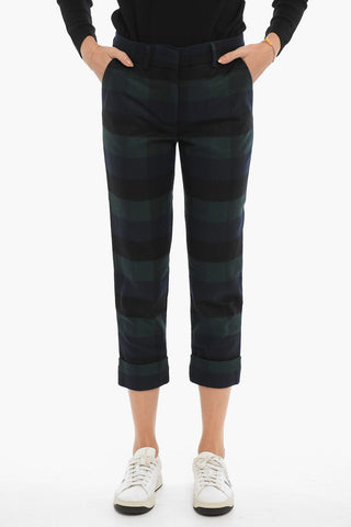 Buffalo Checked Cuffed Hem Wool Blend Pants