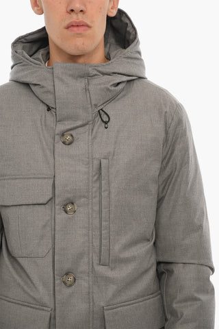 THE TETON Virgin Wool LP MOUNTAIN Down Jacket with Hood and Hidden Closure