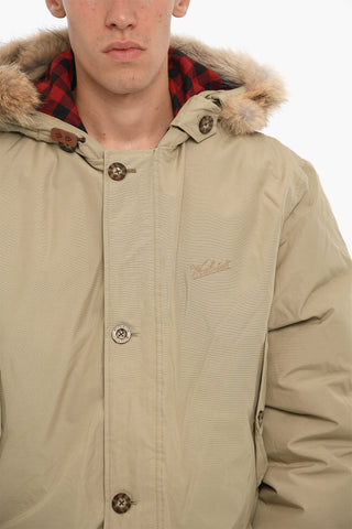 Solid Color MNS ARCTIC Utility Down Jacket with Real Fur Detail